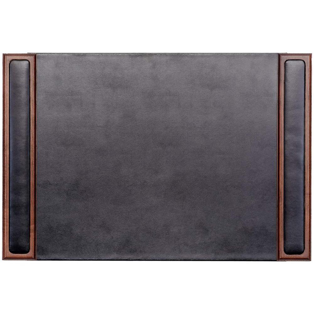 Dacasso Walnut & Leather Side-Rail Desk Pad - Rectangle - 25.5" Width x 17.3" Depth - Felt Black Backing - Leather - Walnut