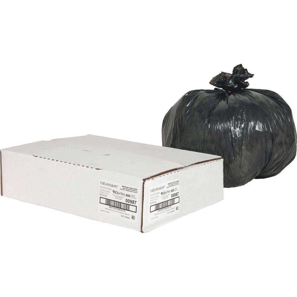 Nature Saver Black Low-density Recycled Can Liners - Small Size - 10 gal Capacity - 24" Width x 23" Length - 0.85 mil (22 Micron