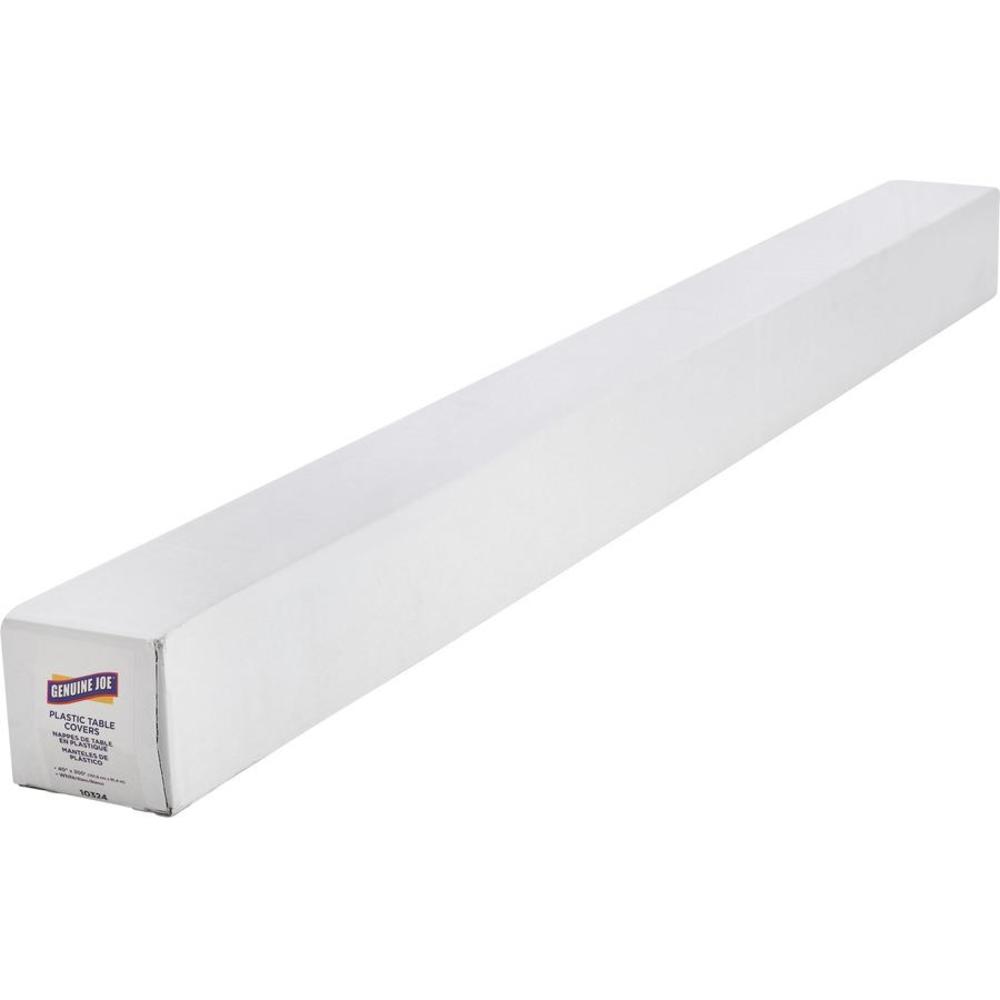 Genuine Joe Banquet-Size Plastic Tablecover - 300 ft Length x 40" Width - Plastic - White - 1 / Roll