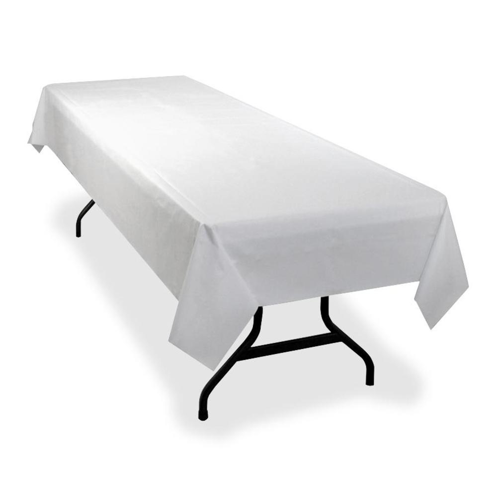 Genuine Joe Banquet-Size Plastic Tablecover - 300 ft Length x 40" Width - Plastic - White - 1 / Roll