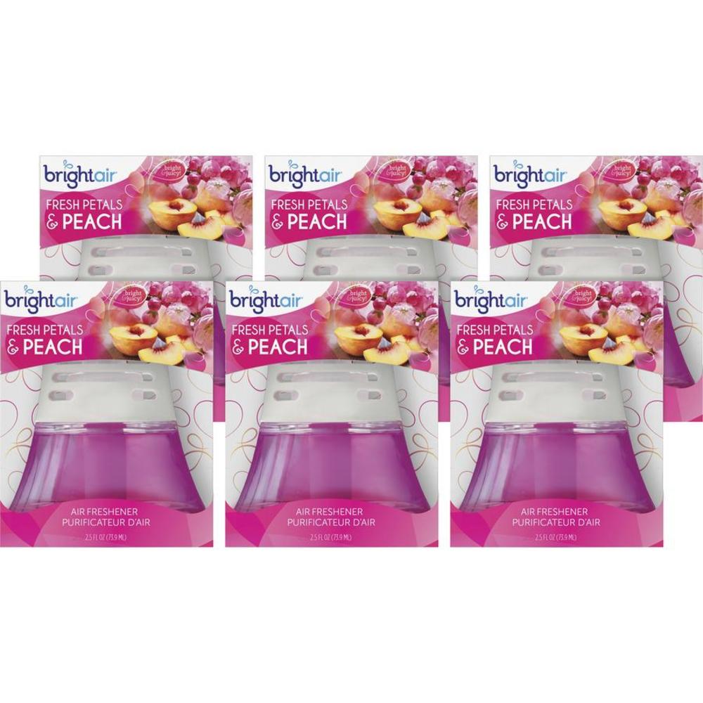 Bright Air Fresh Peach Scented Oil Air Freshener - Oil - 2.5 fl oz (0.1 quart) - Fresh Petals & Peach - 45 Day - 6 / Carton - Lo