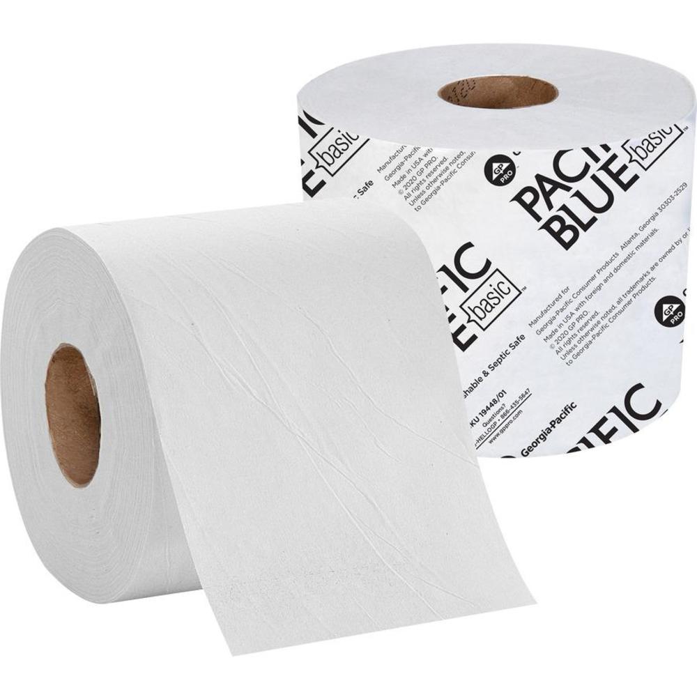 Georgia-Pacific Pacific Blue Basic Standard Roll Toilet Paper - 3.95" x 4.05" - 1000 Sheets/Roll - White - Perforated, Septic Safe - For Restroo