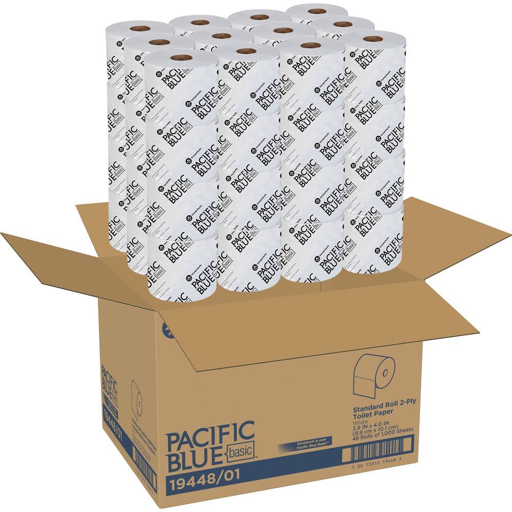 Georgia-Pacific Pacific Blue Basic Standard Roll Toilet Paper - 3.95" x 4.05" - 1000 Sheets/Roll - White - Perforated, Septic Safe - For Restroo