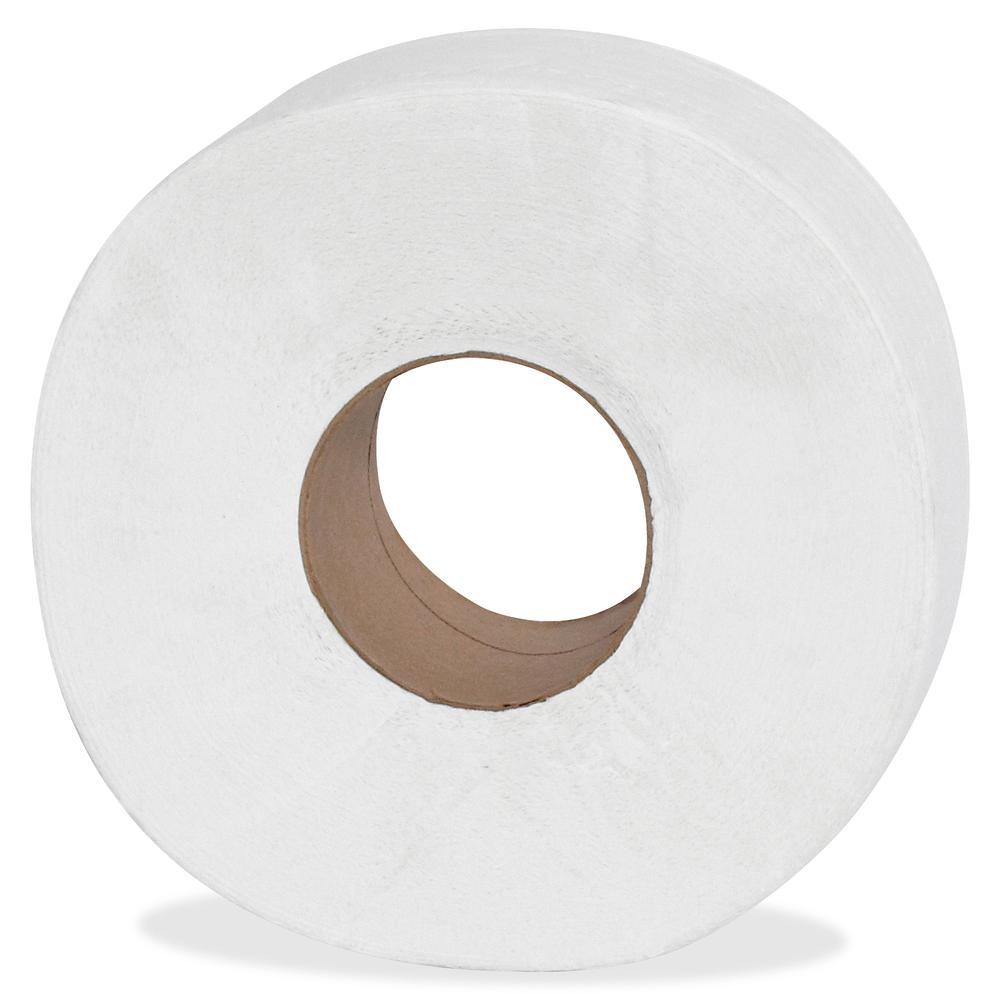 Genuine Joe Jumbo Roll Bath Tissues - 2 Ply - 3.25" x 1000 ft - 9" Roll Diameter - White - Nonperforated, Unscented - 12 / Carto