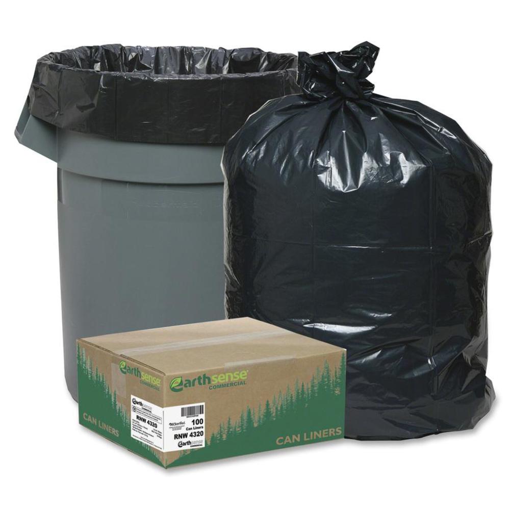 EarthSense Webster Reclaim Heavy-Duty Recycled Can Liners - Extra Large Size - 56 gal Capacity - 43" Width x 47" Length - 2 mil (51 Micron)