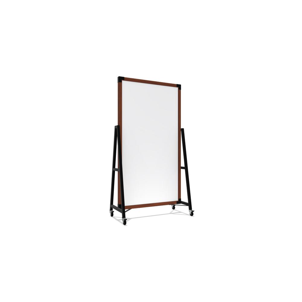 Ghent Prest Mobile Magnetic Whiteboard, Carmel Oak Frame, 74"H x 40"W