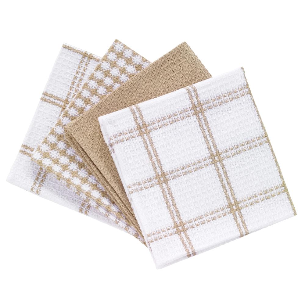 T-fal Textiles 100% Cotton Flat Waffle Dish Cloths for Washing Dishes, 12"x13", 4-Pack, Sand T-fal Textiles