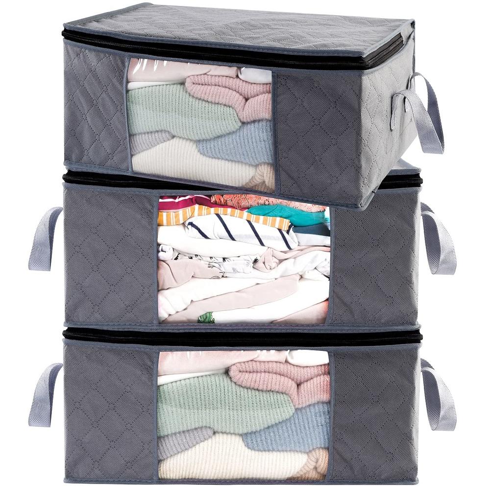 ABO Gear G01 Bins Bags Closet Organizers Sweater Clothes Storage Containers, 3pc Pack, Gray, 3 Count