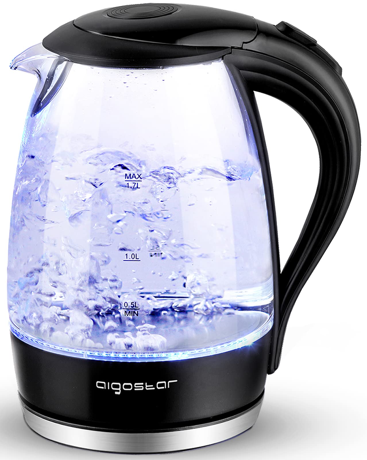 Aigostar Electric Kettle, 1.7 Liter Electric Tea Kettle with LED Illuminated and High Borosilicate Glass, Hot Water Kettle with