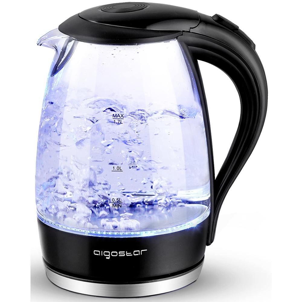 Aigostar Electric Kettle, 1.7 Liter Electric Tea Kettle with LED Illuminated and High Borosilicate Glass, Hot Water Kettle with