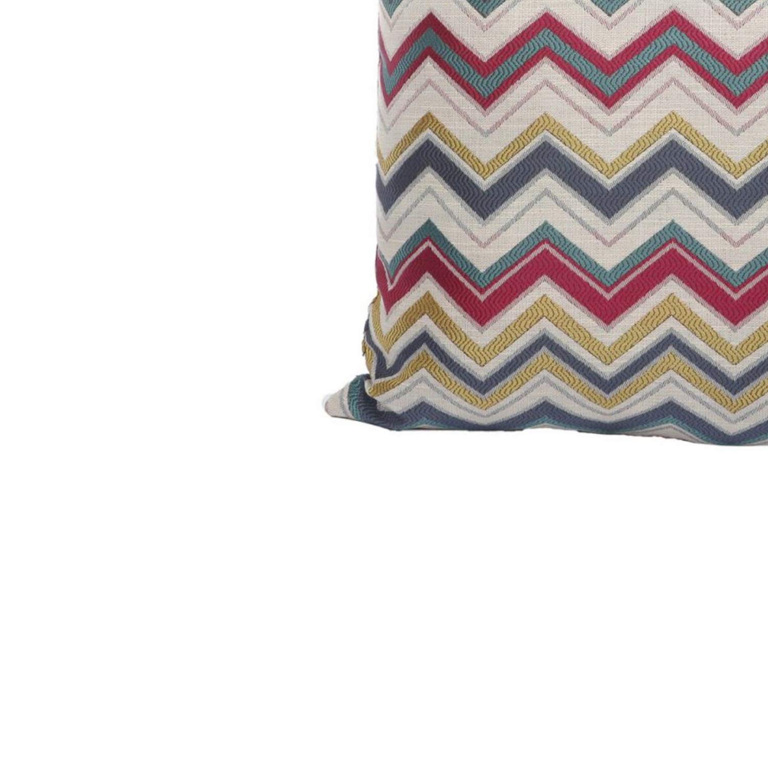 Benjara Woven Design Fabric Accent Pillow in Zigzag Pattern, Multicolor