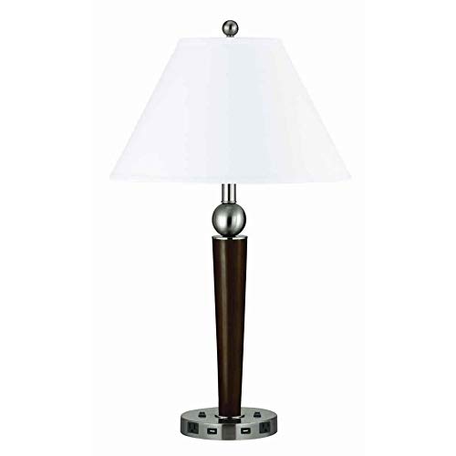 Benjara 60 X 2 Watt Metal Frame Night Stand Lamp With Fabric Shade, White And Brown