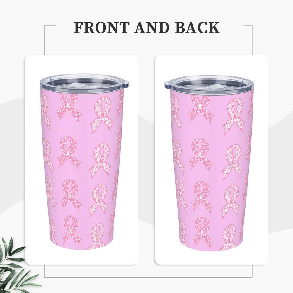 worldges Breast Cancer Ribbon Pink Tumbler With Lid and Straw 20 Oz Travel Coffee Mug Reusable Food Grade Water Glasses Thermal Cup Stain