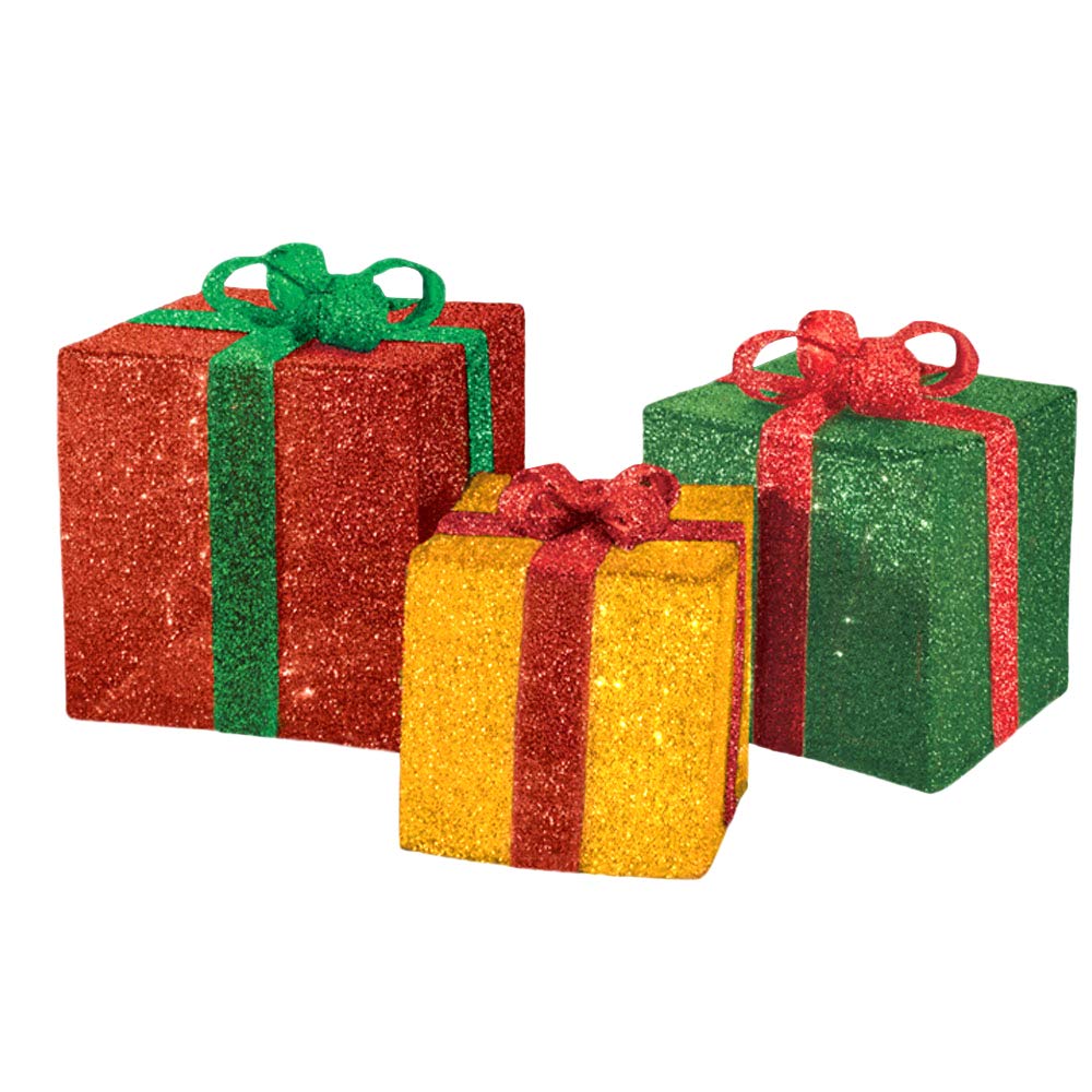 Candy Cane Lane 3-Piece Pre-Lit Gift Boxes with 70 Lights Seasonal Outdoor Décor
