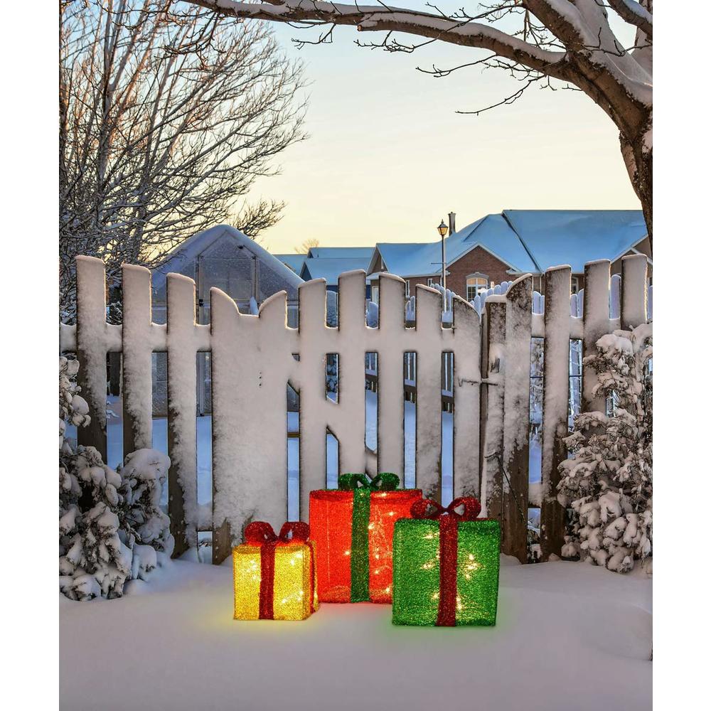 Candy Cane Lane 3-Piece Pre-Lit Gift Boxes with 70 Lights Seasonal Outdoor Décor