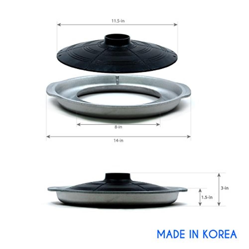 COOKKING - Korean Traditional BBQ Grill Pan, Cauldron Lid Shape - Stovetop Nonstick Indoor/Outdoor Smokeless BBQ Cast Aluminum G