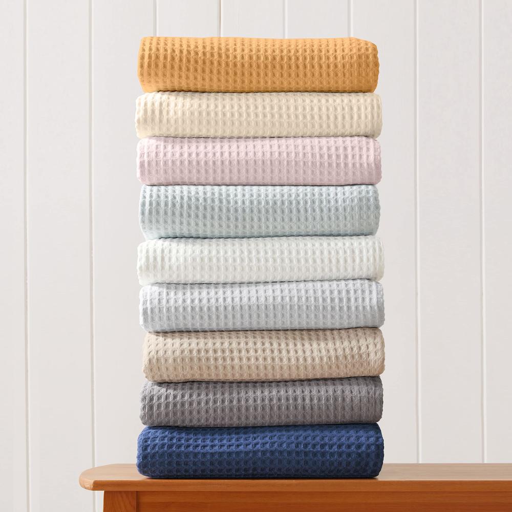 Great Bay Home 100% Cotton Waffle Weave Thermal Blanket. Super Soft Season Layering. Mikala Collection (Full/Queen, Pale Blue)
