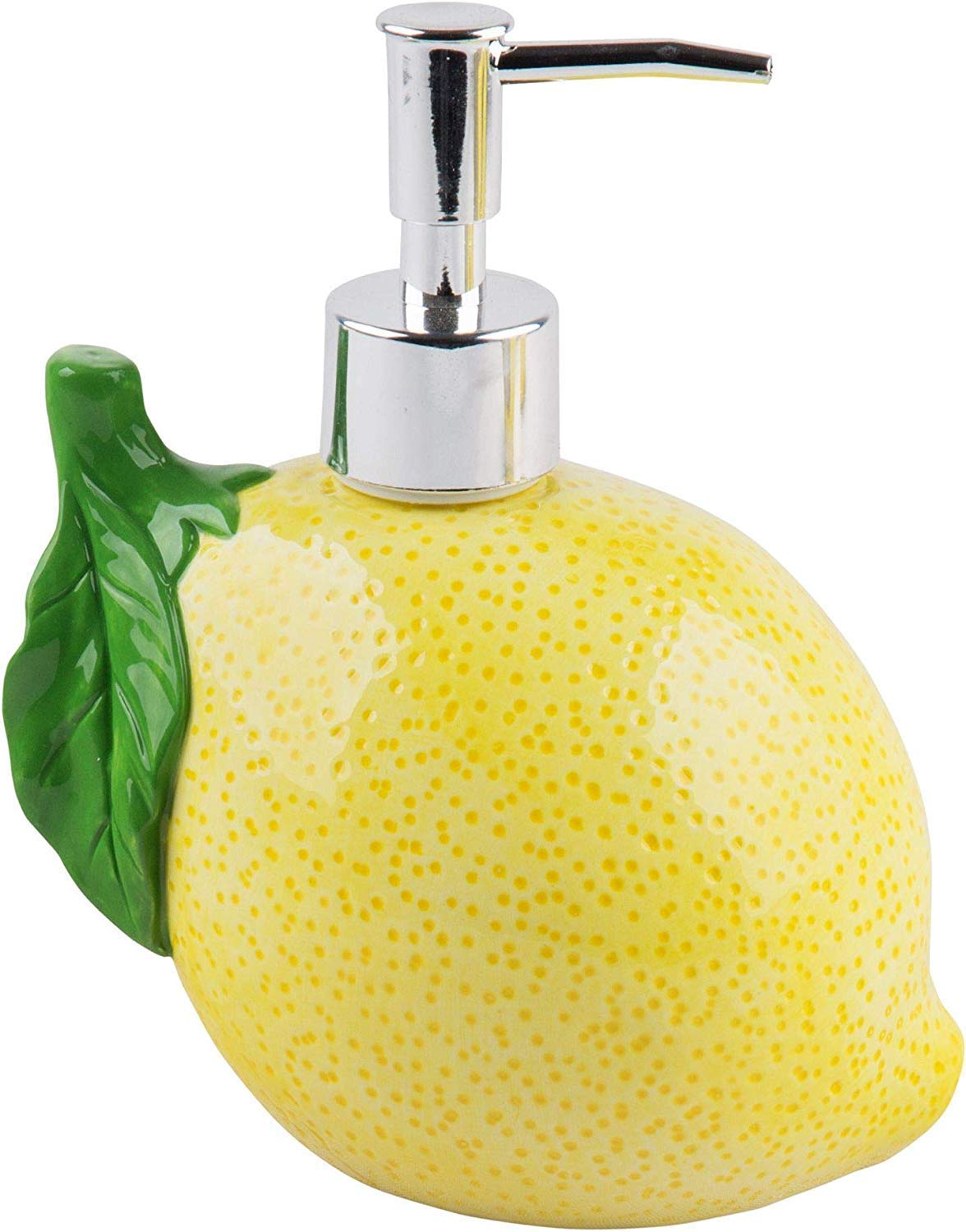 Home Essentials Ceramic Lemon Shaped Soap Dispenser- Lotion Dispenser for Kitchen or Bathroom Countertops