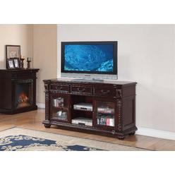 HomeRoots Furniture HomeRoots Poplar Wood, Glass 65" X 20" X 34" Cherry Poplar Wood Tv Stand