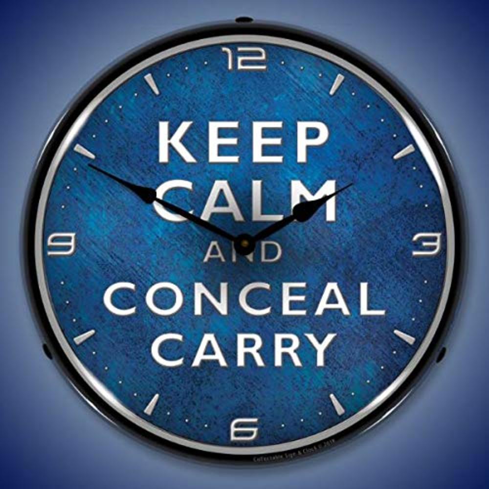 Collectable Sign and Clock Keep Calm and Conceal Carry LED Wall Clock, Retro/Vintage, Lighted, 14 inch