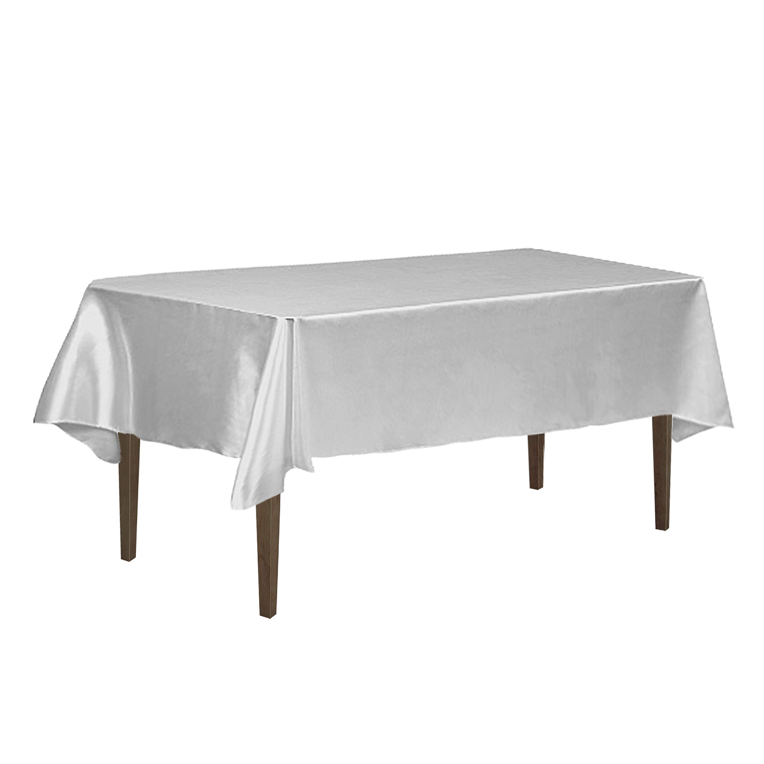 LTC LINENS LinenTablecloth 60 x 102-Inch Rectangular Satin Tablecloth Silver