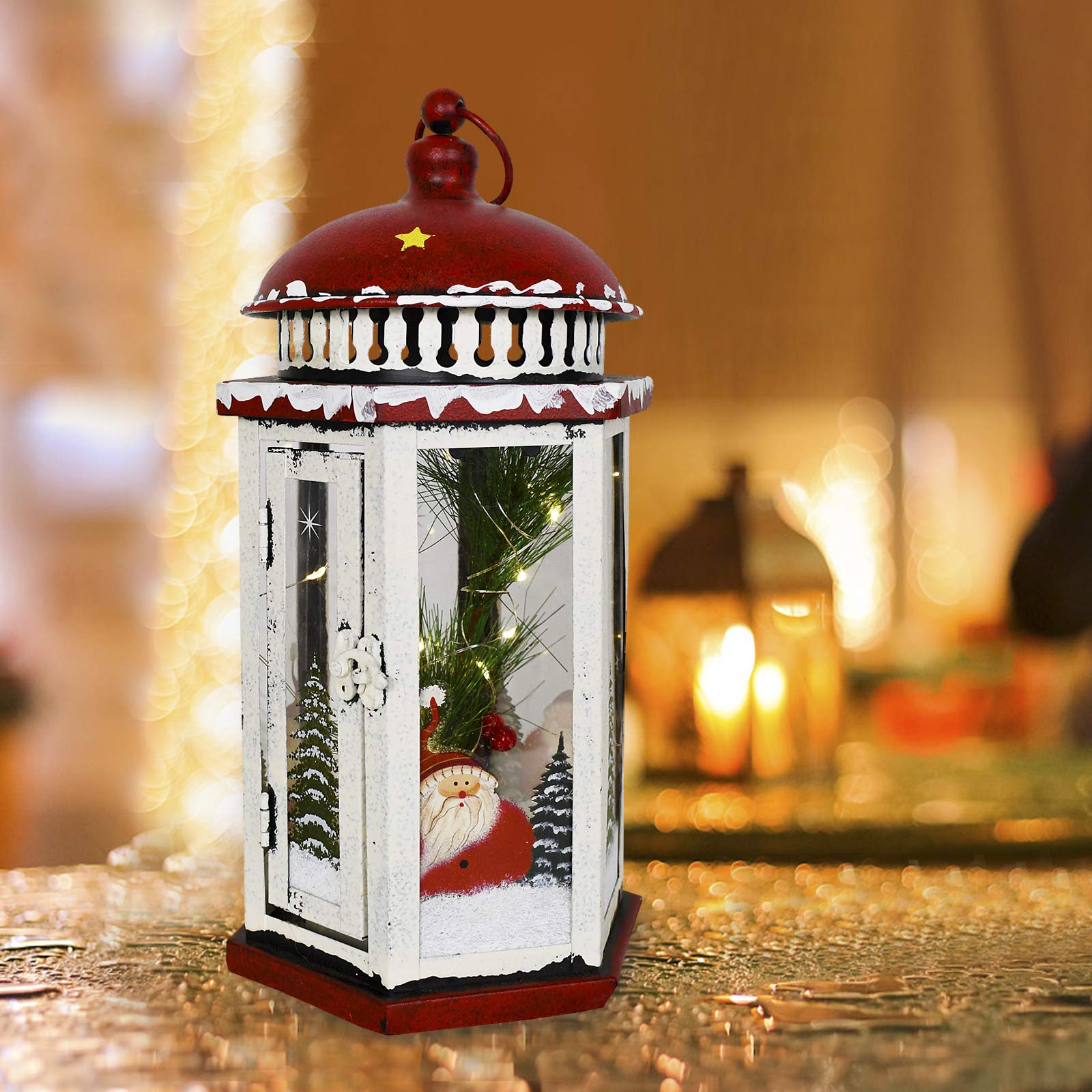 E-VIEW Metal Christmas Lanterns with Led Lights - Snowman Decorative Hanging Lantern Indoor Outdoor Mini Xmas Home Decoration Iron Tabl