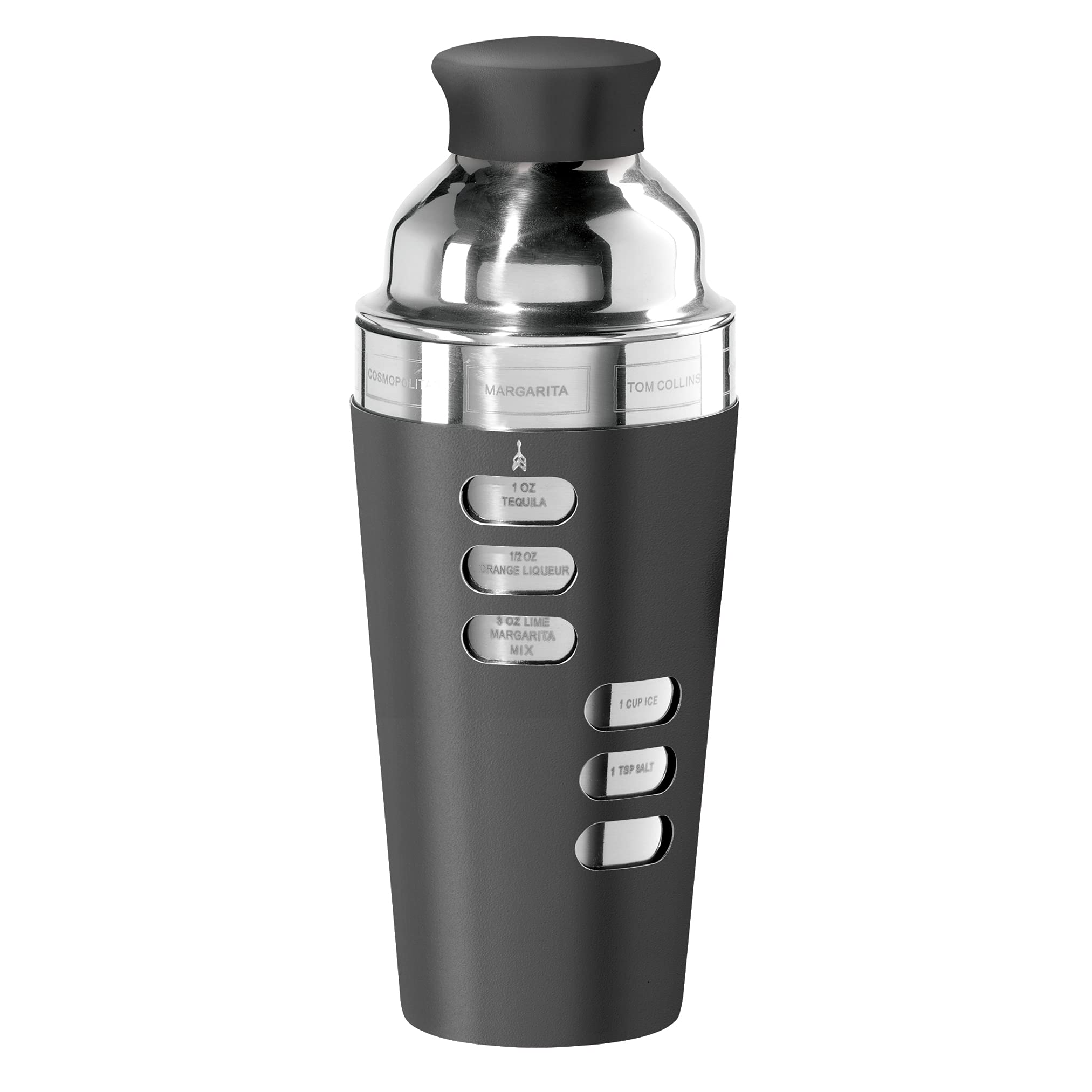 OGGI Dial A Drink Cocktail Shaker-23oz Stainless Steel Shaker, 8 Recipes, Stainless Steel Lid has Built In Strainer, Ideal Cockt