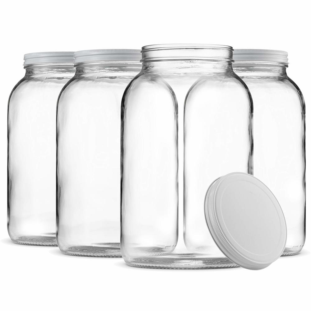 Paksh Novelty 1-Gallon Glass Jar Wide Mouth with Airtight Metal Lid - USDA Approved BPA-Free Dishwasher Safe Mason Jar for Ferme