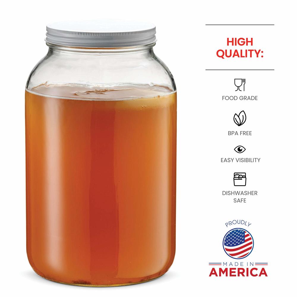Paksh Novelty 1-Gallon Glass Jar Wide Mouth with Airtight Metal Lid - USDA Approved BPA-Free Dishwasher Safe Mason Jar for Ferme
