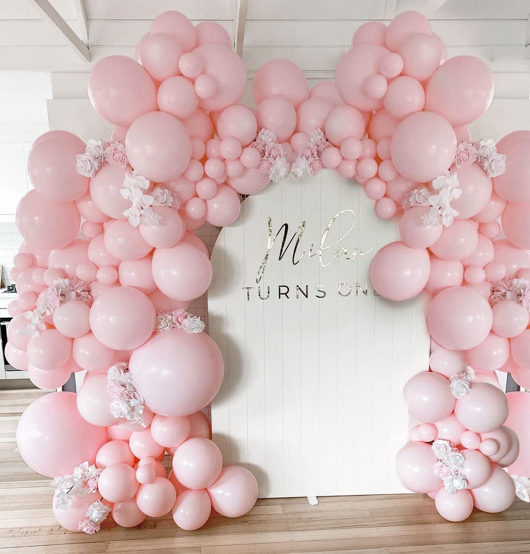 LUXURparty Pastel Pink Balloon Garland Double Stuffed Baby Pink Balloons Arch Light Pink Latex Balloons Different Sizes 18/12/5 Inch Macaro