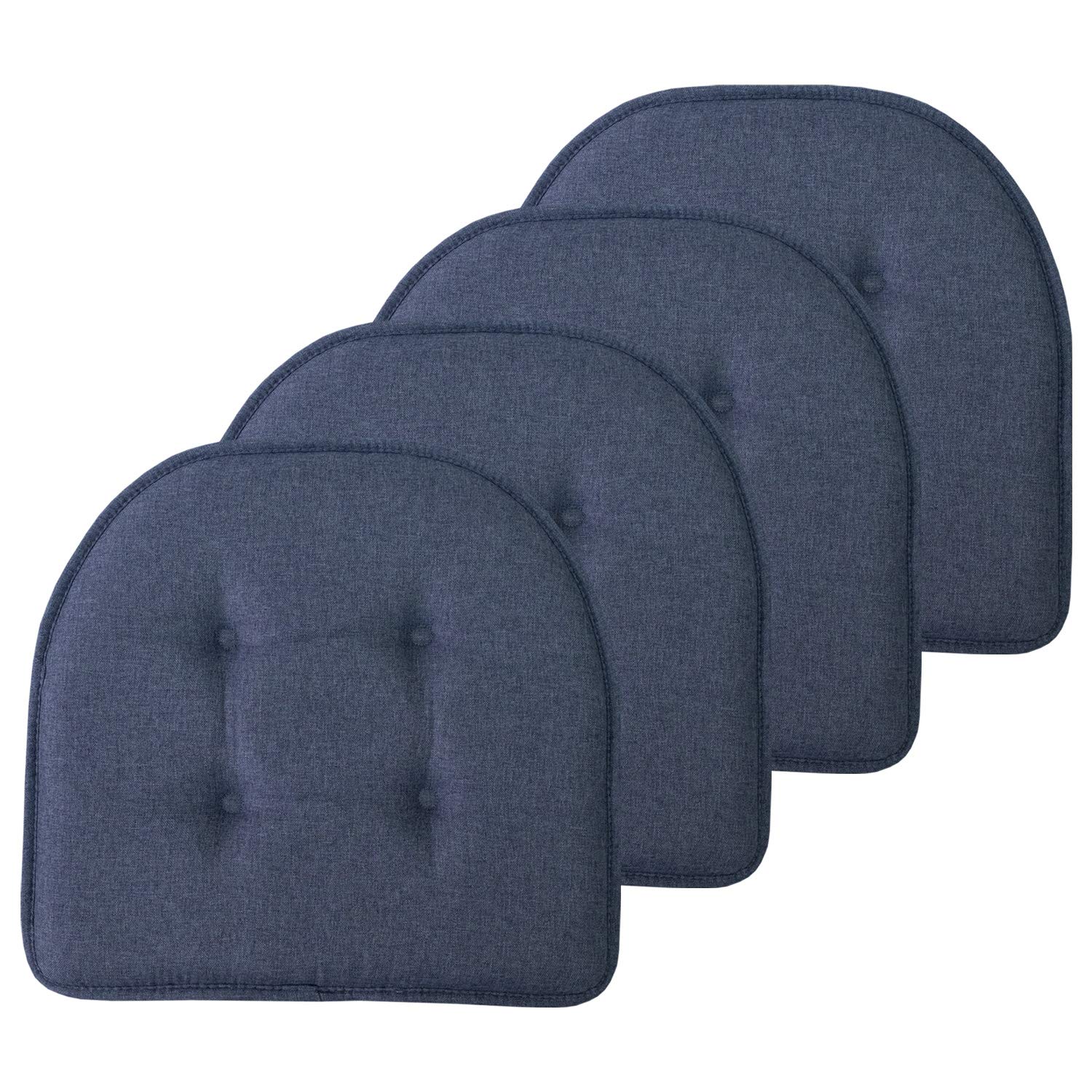 Sweet Home Collection Chair Cushion Memory Foam Pads Tufted Slip Non Skid Rubber Back U-Shaped 17" x 16" Seat Cover, Denim Blue