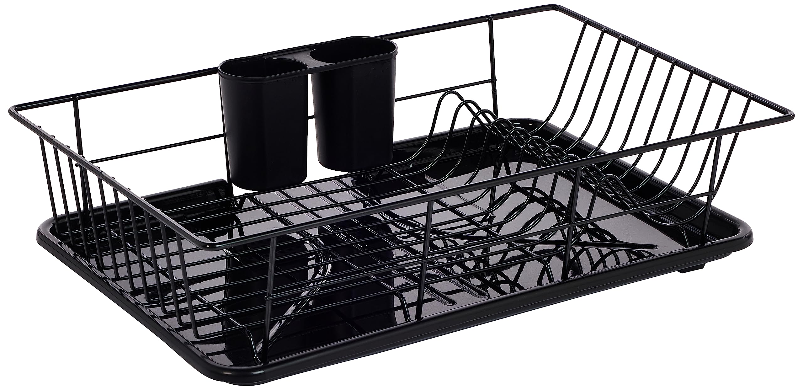 Basicwise Plastic Dish Rack with Drain Board and Utensil Cup 