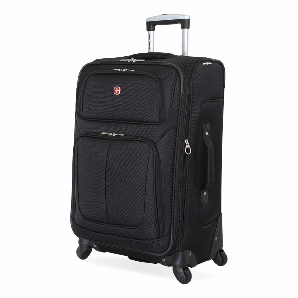 SwissGear Sion Softside Expandable Roller Luggage, Black, Checked-Medium 25-Inch