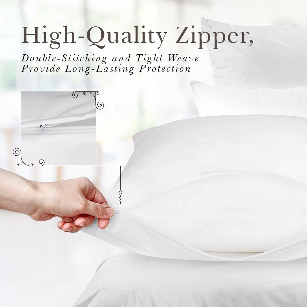 White Classic Luxury Hotel Collection Zippered Style Pillow Cover, 200 Thread Count, Soft Quiet Zippered Pillow Protectors, Stan