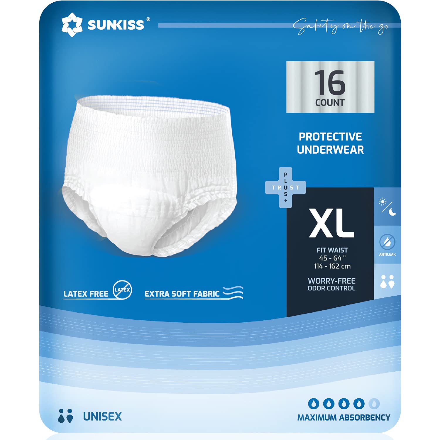 SUNKISS TrustPlus Incontinence and Postpartum Underwear for Men and Women, Disposable Protective Underwear with Overnight Absorb