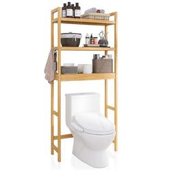 SMIBUY Bathroom Storage Shelf, Bamboo Over-The-Toilet Organizer Rack, Freestanding Toilet Space Saver with 3-Tier Adjustable She