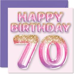 Stuff4 70th Birthday card for Women - Pink & Purple glitter Balloons - Happy Birthday cards for 70 Year Old Woman Mom great grandma Nan