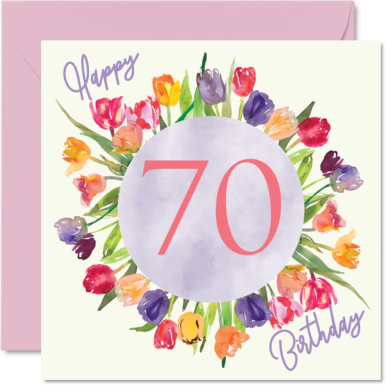 Stuff4 Beautiful 70th Birthday cards for Women - Watercolour Tulips Flowers Bouquet - Happy Birthday card for Her grandma Nanny gran Mo