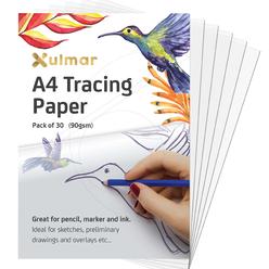 Xulmar Tracing Paper A4 90 gSM - Pack of 30 Sheets Tracing Paper for Sewing Patterns, Drawing Overlays & Sketching on Art Paper 