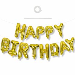 TONIFUL 3D gold Happy Birthday Balloons Banner with ribbon straw, 16 Inch Mylar Foil Letters Birthday Sign Banner Balloon Buntin