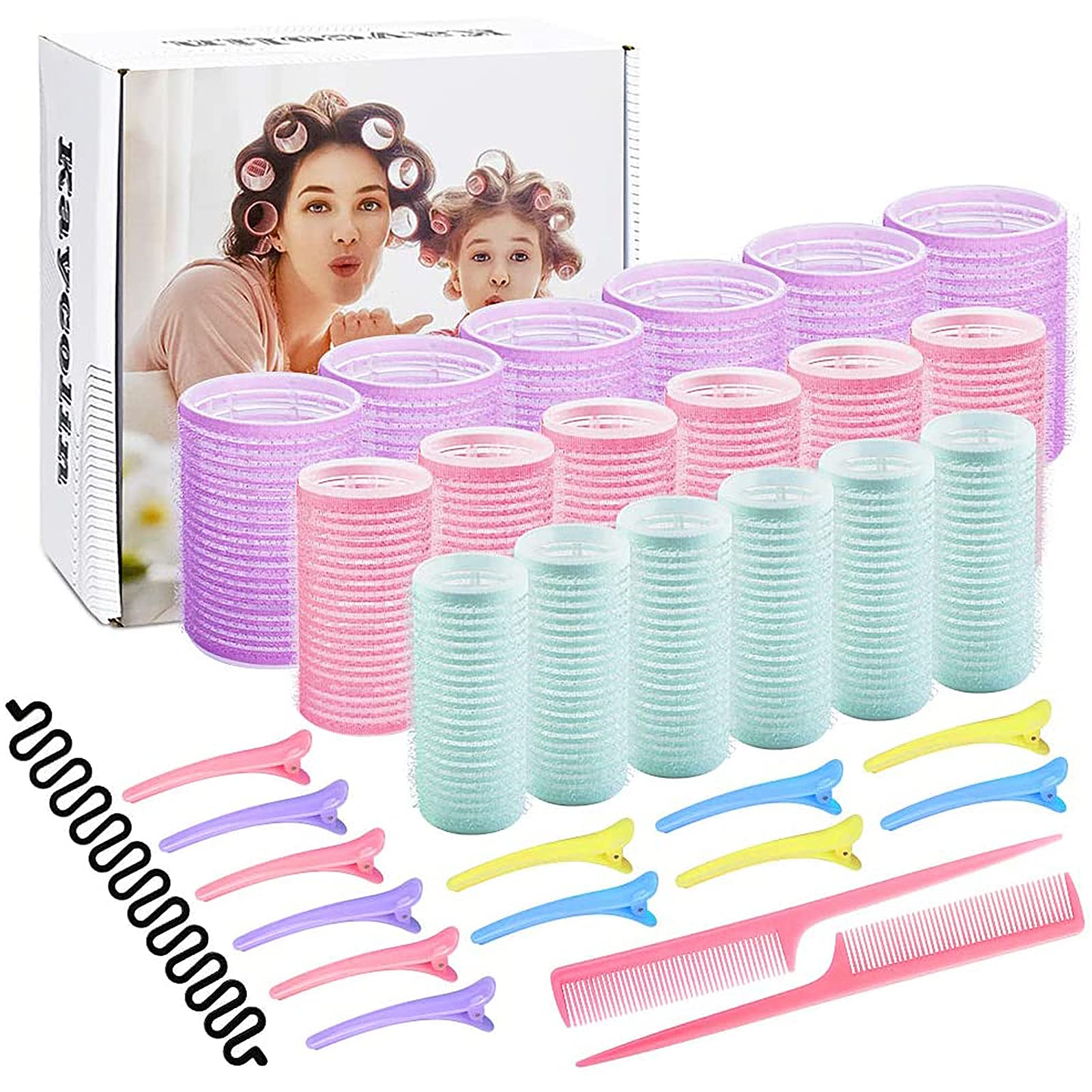 NEW NOAM Rollers Hair curlers for Long Hair, 33 Pcs Self grip Hair Rollers Set, 25 mm, 30 mm, 44 mm curling Rollers for Fine Thin Hair, H
