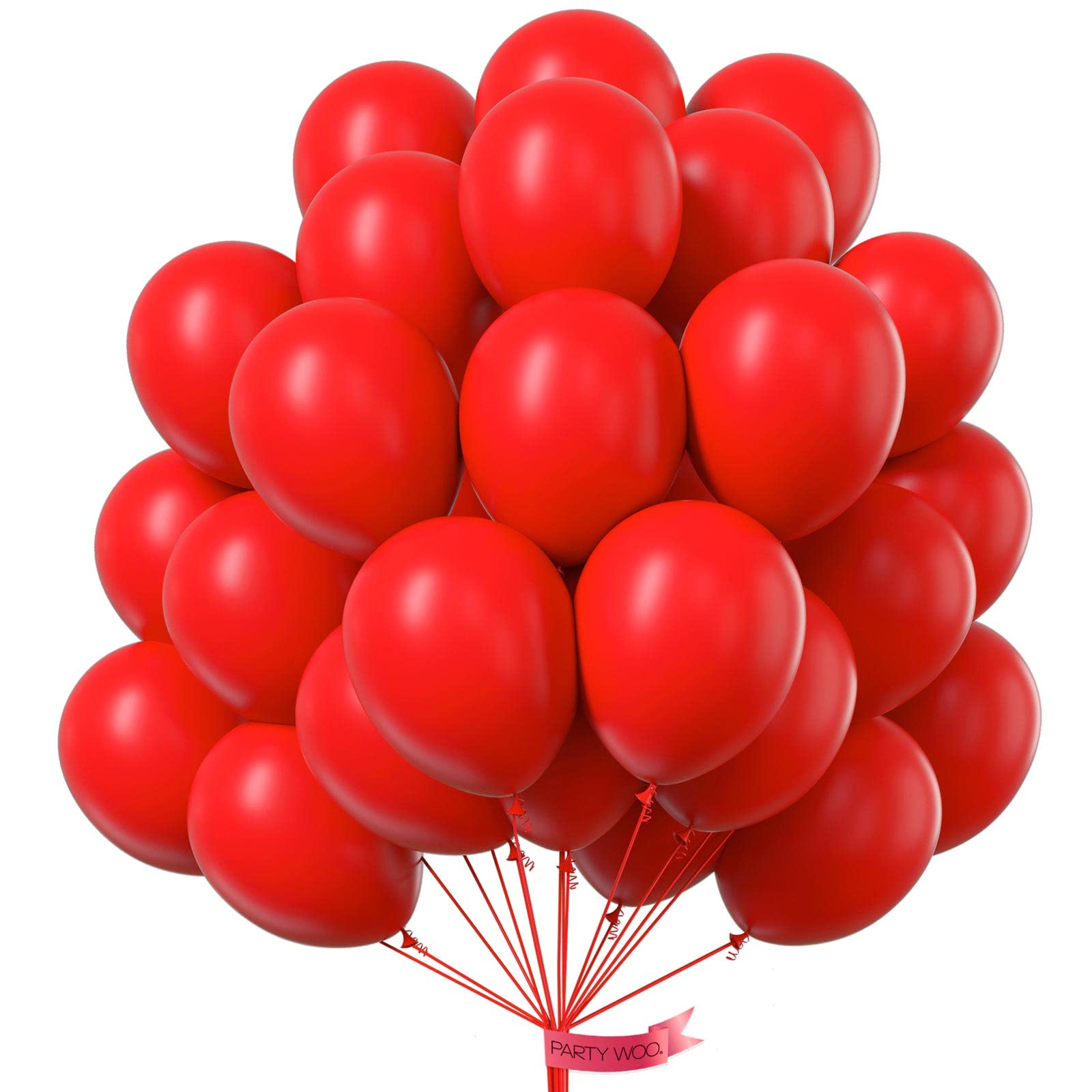 PartyWoo Red Balloons, 100 pcs 10 Inch Matte Red Balloons, Red Latex Balloons for Balloon garland or Balloon Arch as Birthday Pa