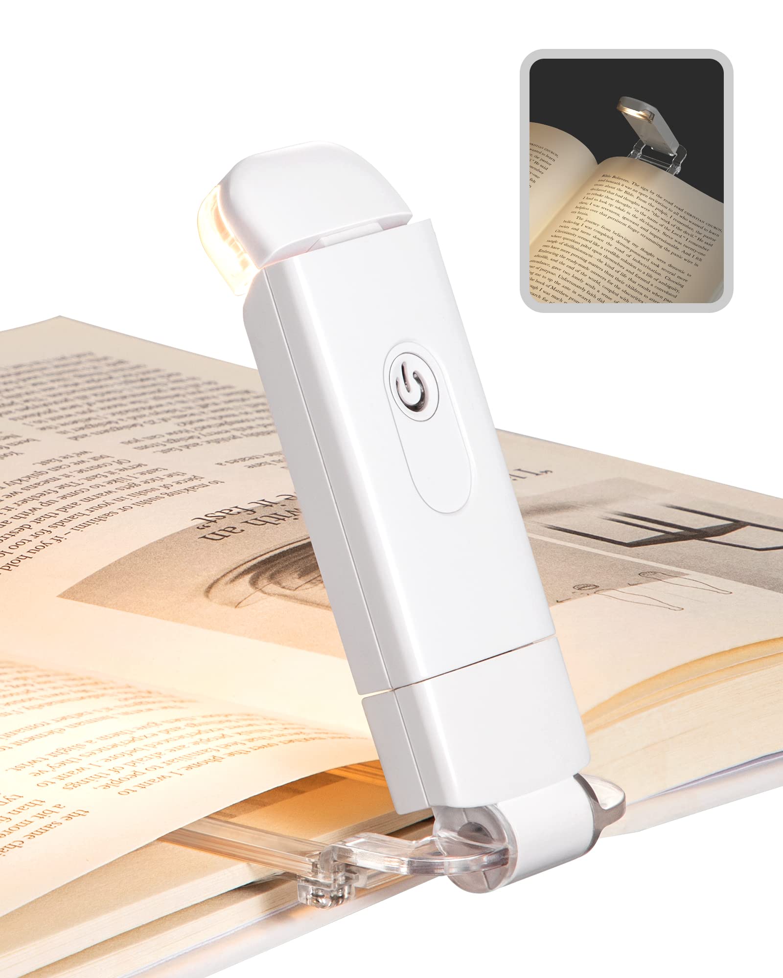 DEWENWILS USB Rechargeable Book Light, Warm White, Brightness Adjustable for Eye-Protection, LED clip on Portable Bookmark Light