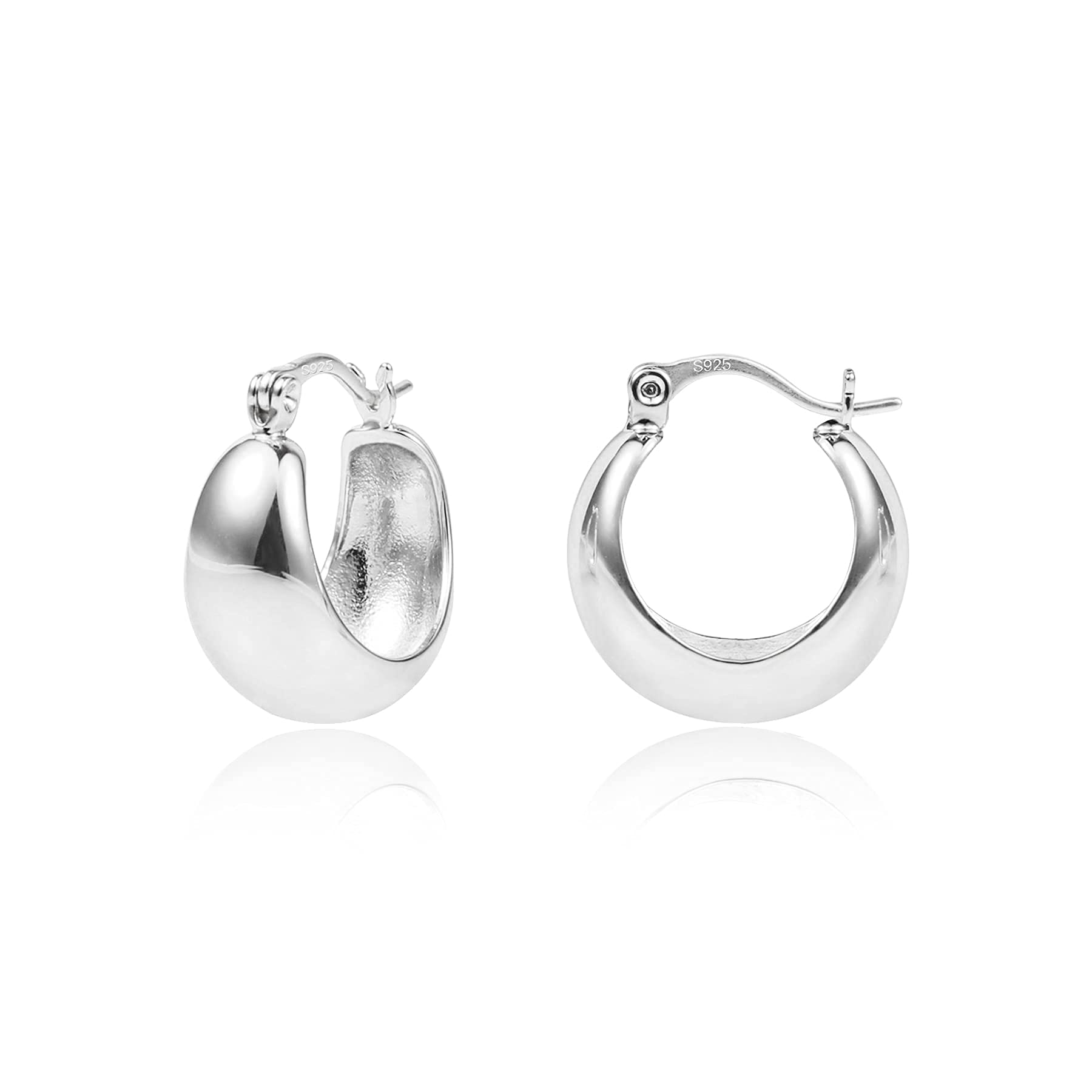 KISSPAT chunky Silver Huggie Hoop Earrings for Women girls  Hypoallergenic Sterling Silver Post Small Thick Huggie Earring Hoops