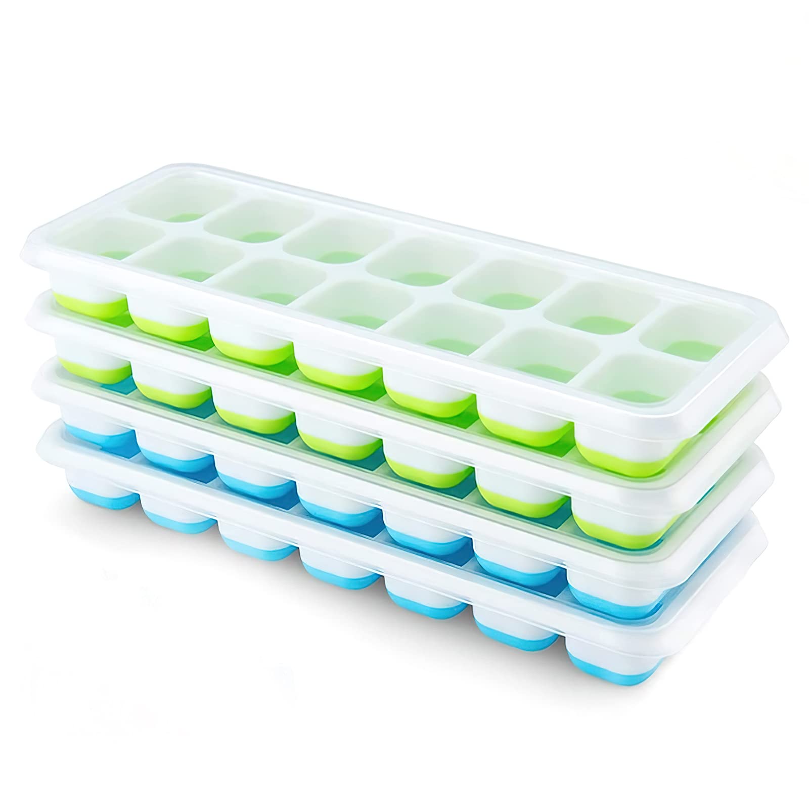 Ice cube Trays 4 Pack, Airabc Silicone with Removable Lid, Easy-Release  Flexible 14-cube Trays, LFgB certified and BPA Free, Sta