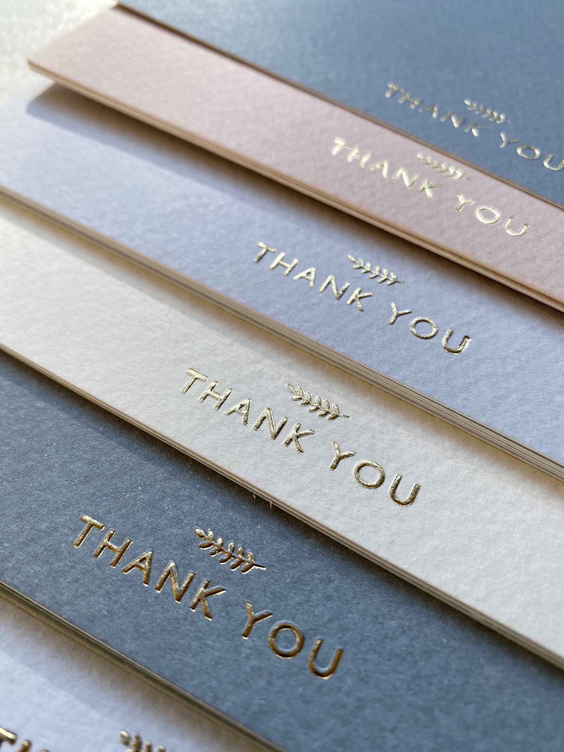 Run2Print (36 Pack) Thank You cards With Envelopes & Stickers - Elegant Dusty Blue Emboss gold Foil Pressed - Blank Notes Weddin