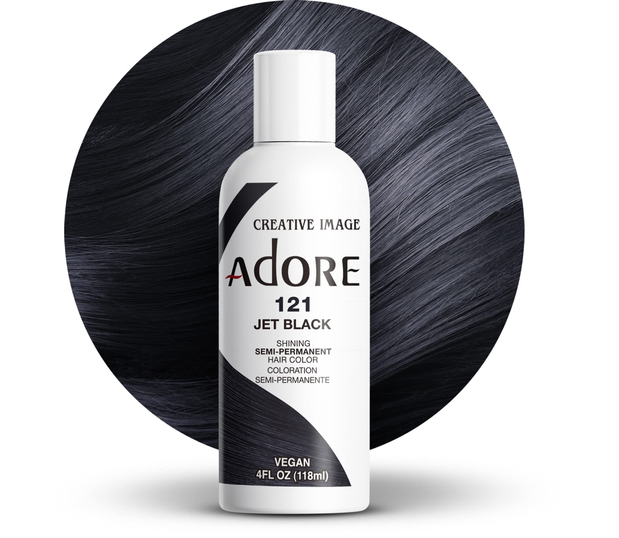 Adore Semi Permanent Hair color - Vegan and cruelty-Free Hair Dye - 4 Fl Oz - 121 Jet Black (Pack of 1)