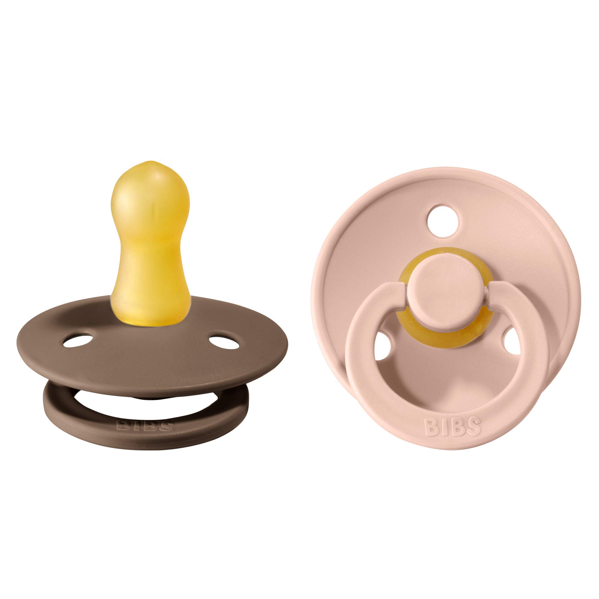BIBS Pacifiers  Natural Rubber Baby Pacifier  Set of 2 BPA-Free Soothers  Made in Denmark  BlushDark Oak  Size 0-6 Months