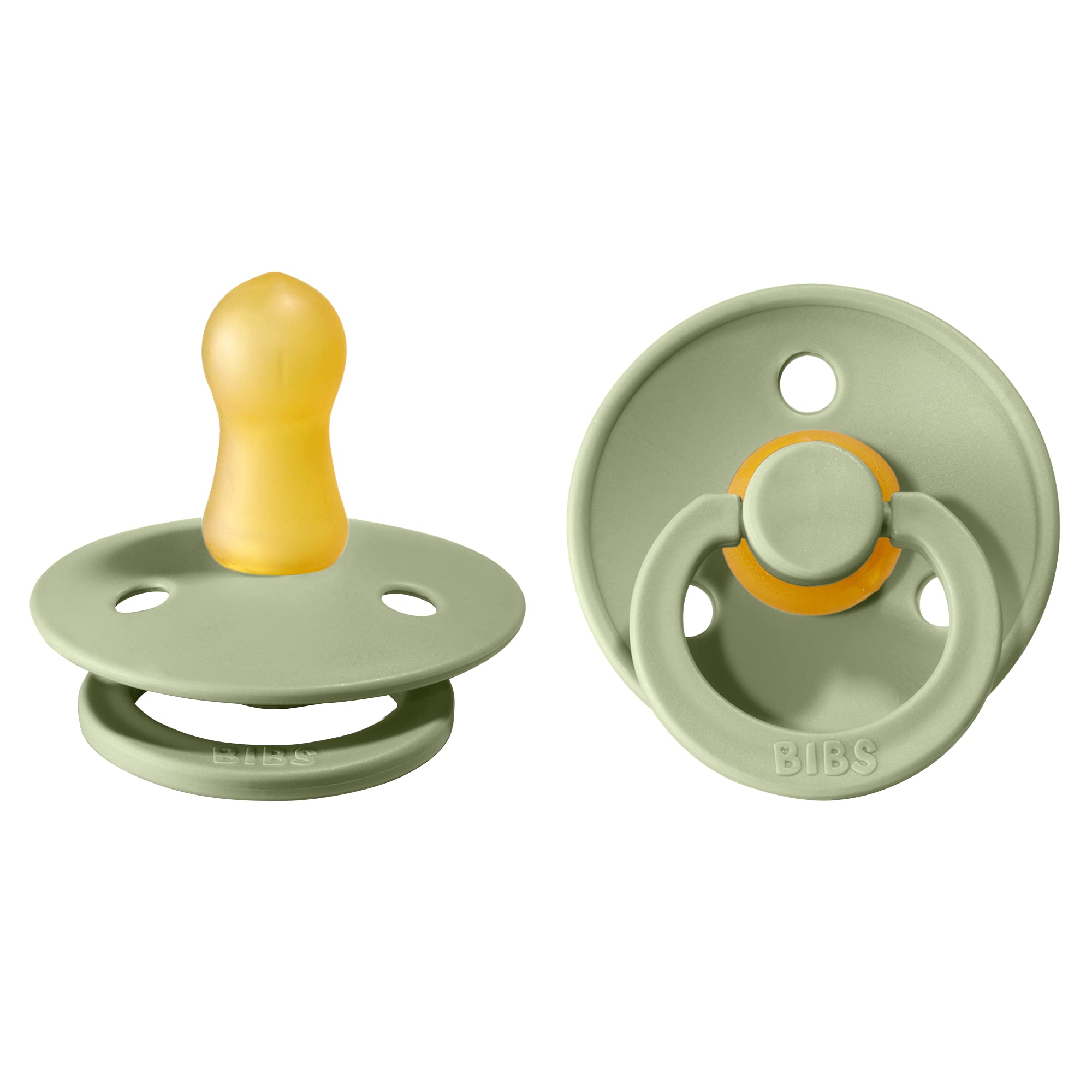 BIBS Pacifiers  Natural Rubber Baby Pacifier  Set of 2 BPA-Free Soothers  Made in Denmark  Sage  Size 0-6 Months
