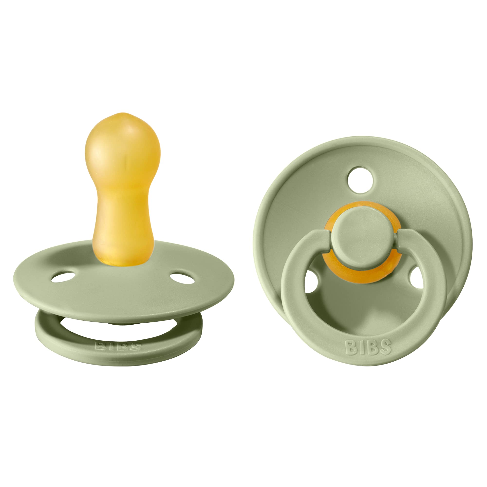 BIBS Pacifiers  Natural Rubber Baby Pacifier  Set of 2 BPA-Free Soothers  Made in Denmark  Sage  Size 6-18 Months